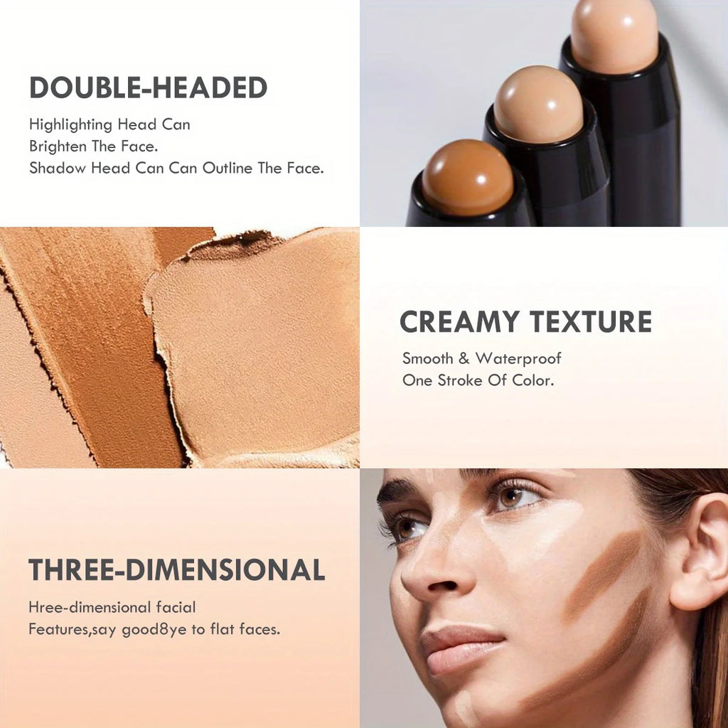 Contouring Stick with Double-headed Concealer Highlighter for Nose Bridge Shadow V Face