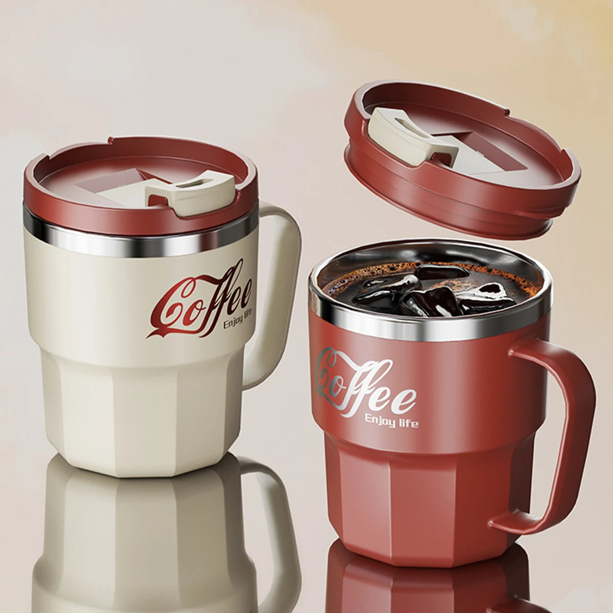 Coffee-Tea-Milk Mug With Lid & Handle