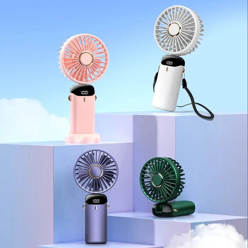 USB Rechargeable Handheld Mini Fan - Foldable Portable Neck Hanging Fans