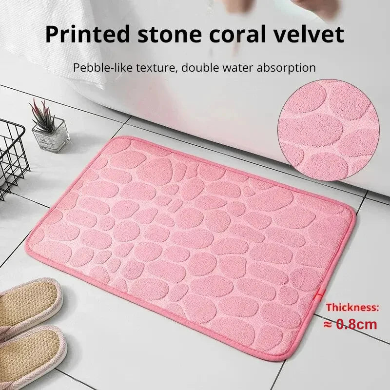 1pc Embossed Fiber Carpet, Bathroom Living Room Anti Slip Mat