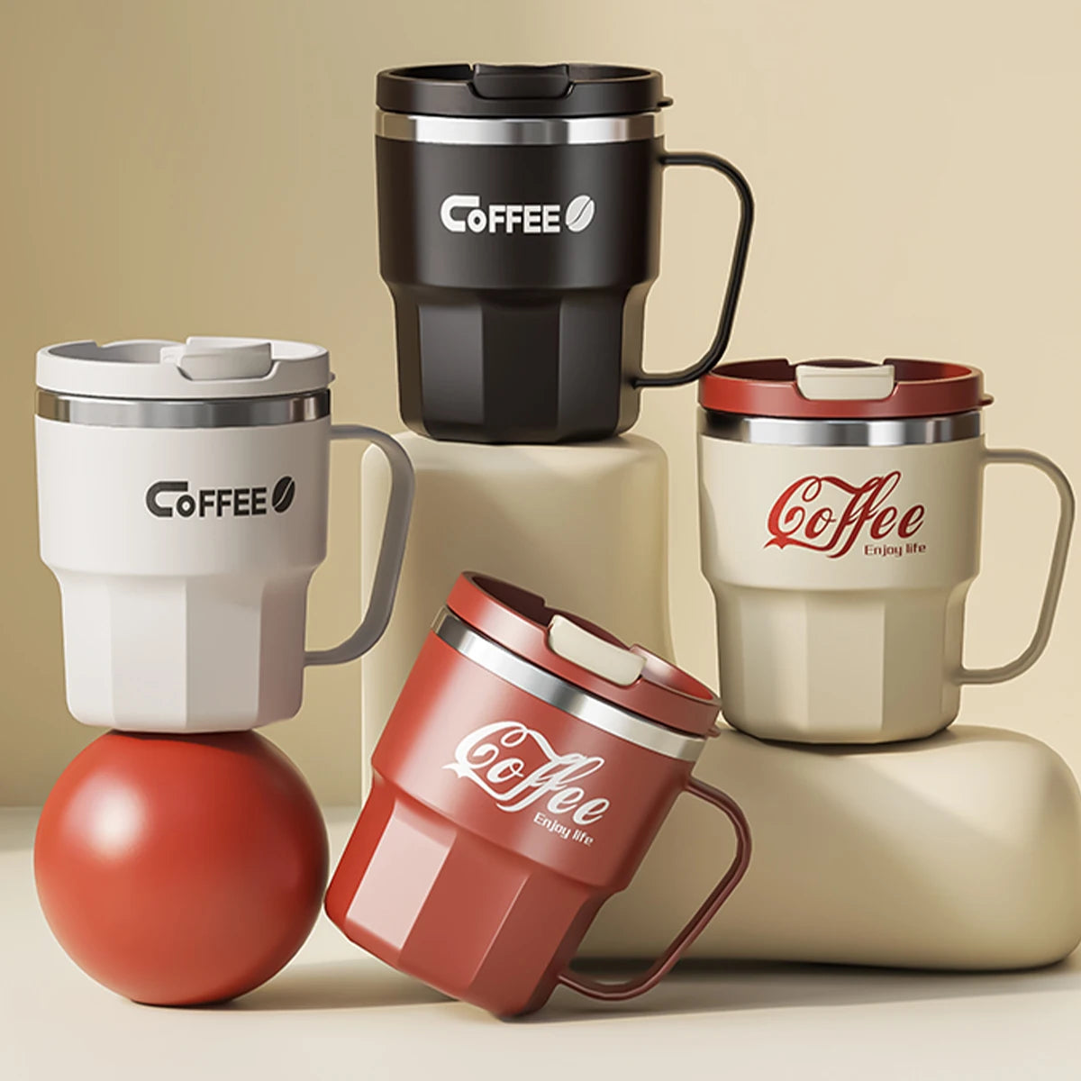 Coffee-Tea-Milk Mug With Lid & Handle