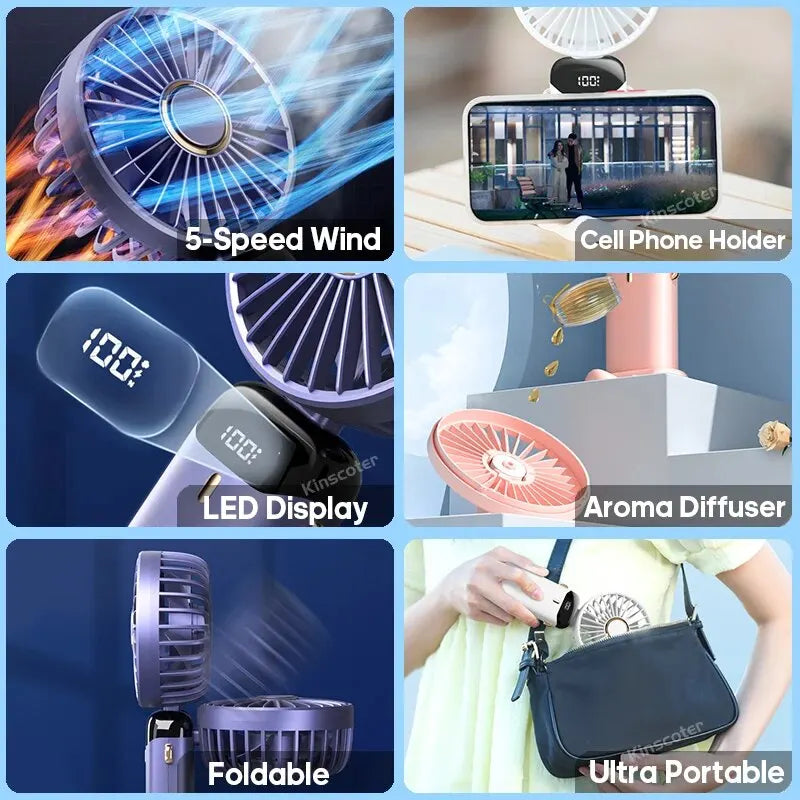 USB Rechargeable Handheld Mini Fan - Foldable Portable Neck Hanging Fans
