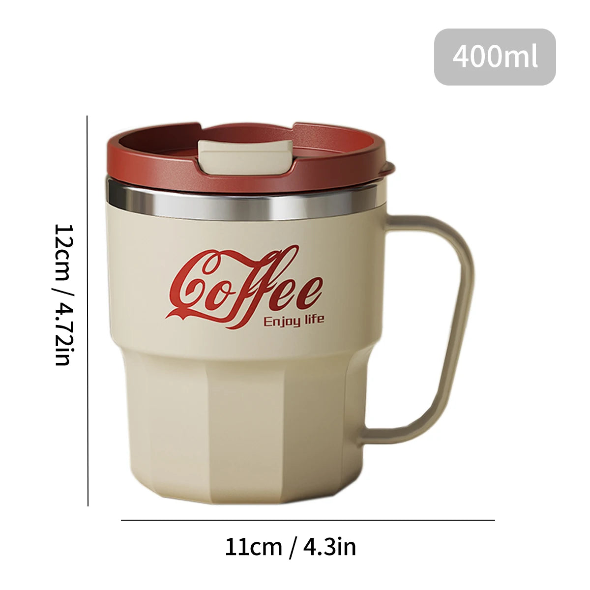 Coffee-Tea-Milk Mug With Lid & Handle
