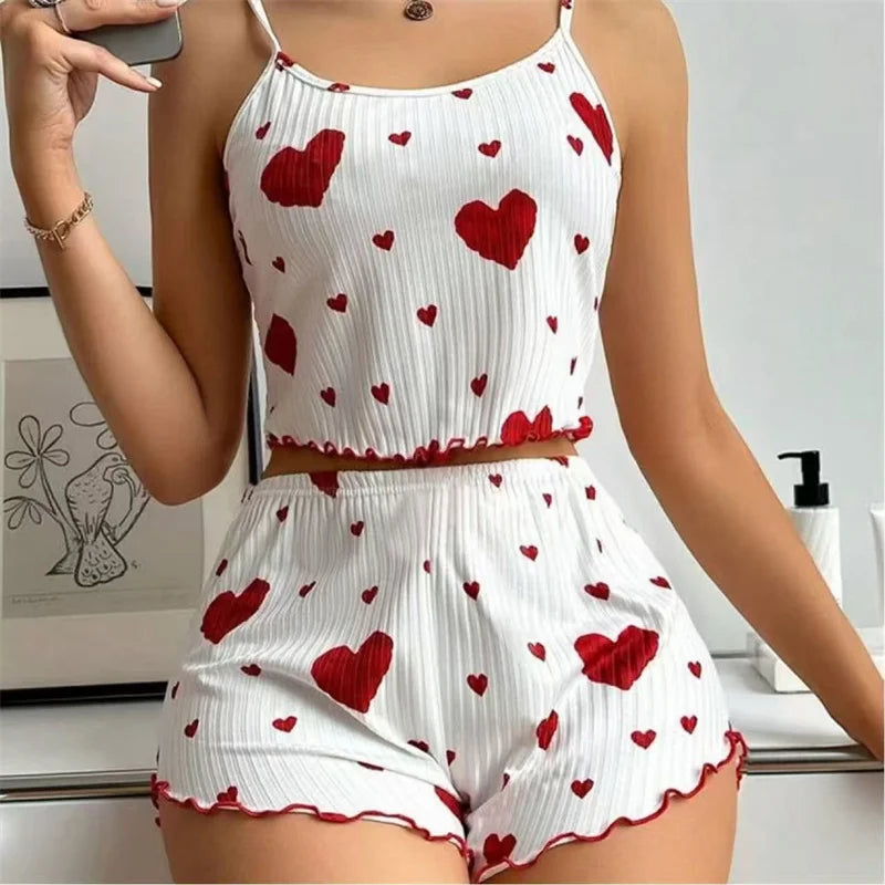 Women's Pajamas Set Straps Sleepwear Vest + Shorts