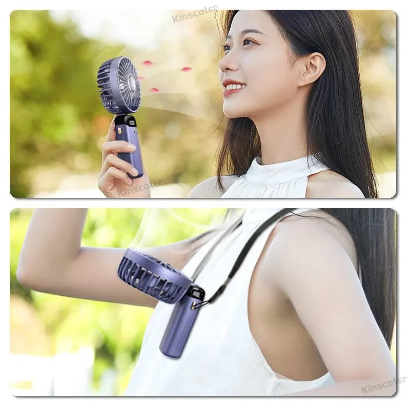 USB Rechargeable Handheld Mini Fan - Foldable Portable Neck Hanging Fans