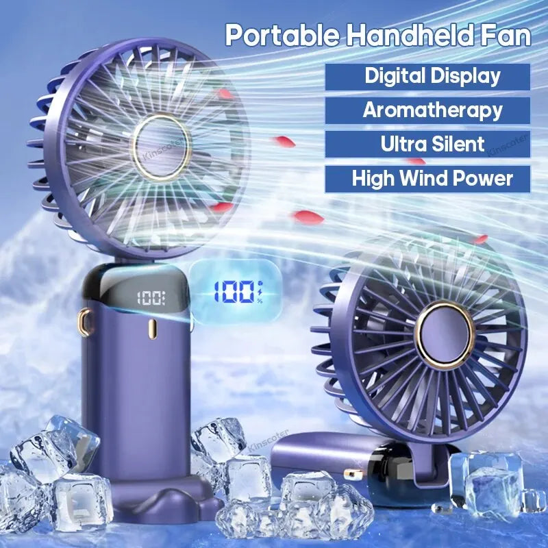 USB Rechargeable Handheld Mini Fan - Foldable Portable Neck Hanging Fans